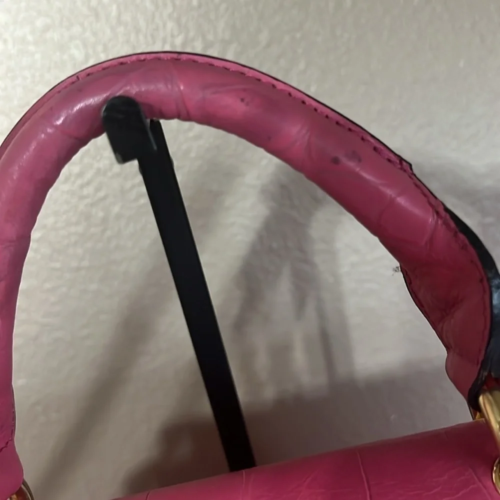 MCM Pink Croc Embossed Top Handle Satchel Bag